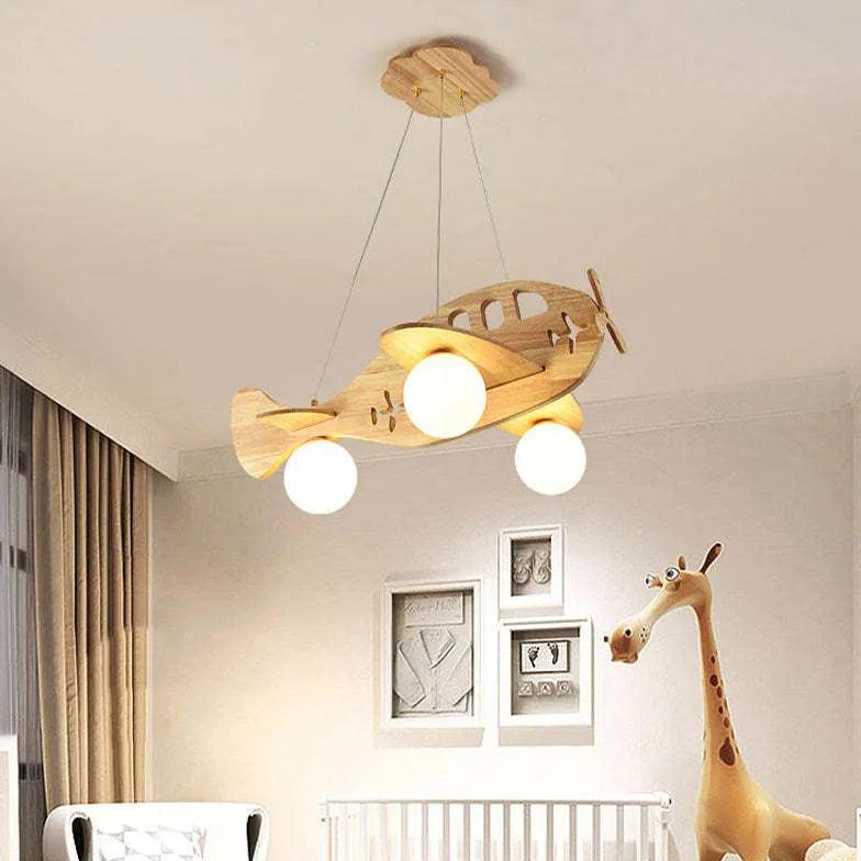 Cute Airplane Bedroom Wooden Pendant Light - Clowas