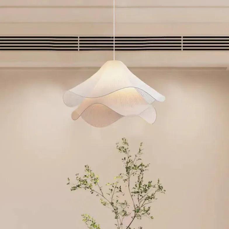 Cream Fabric Petal Light Pendants for Living Room
