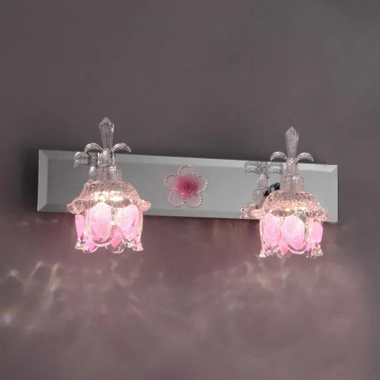 Pink Flower Glass Wall Light for Bathroom