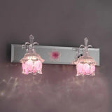 Pink Flower Glass Wall Light for Bathroom