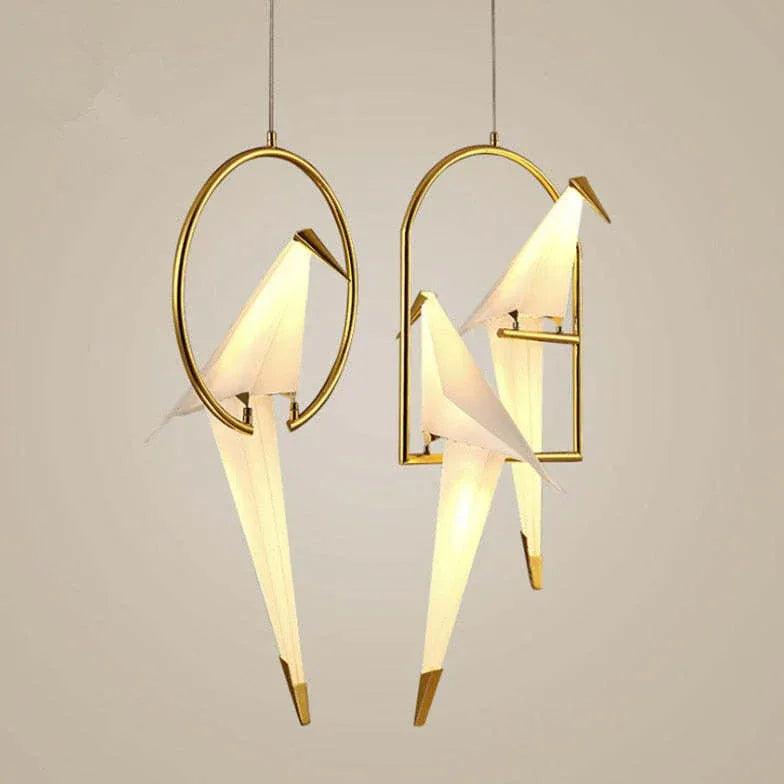 Bird-Shaped Ring Glass Gold Pendant Light - Clowas