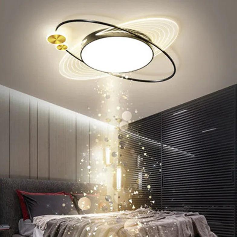 Black Metal Ring Bedroom Flush Ceiling Lights - Clowas