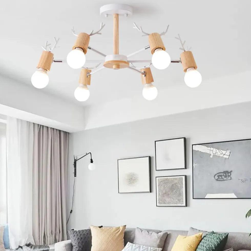 Multi-Armed Deer Head Wooden Chandelier - Clowas