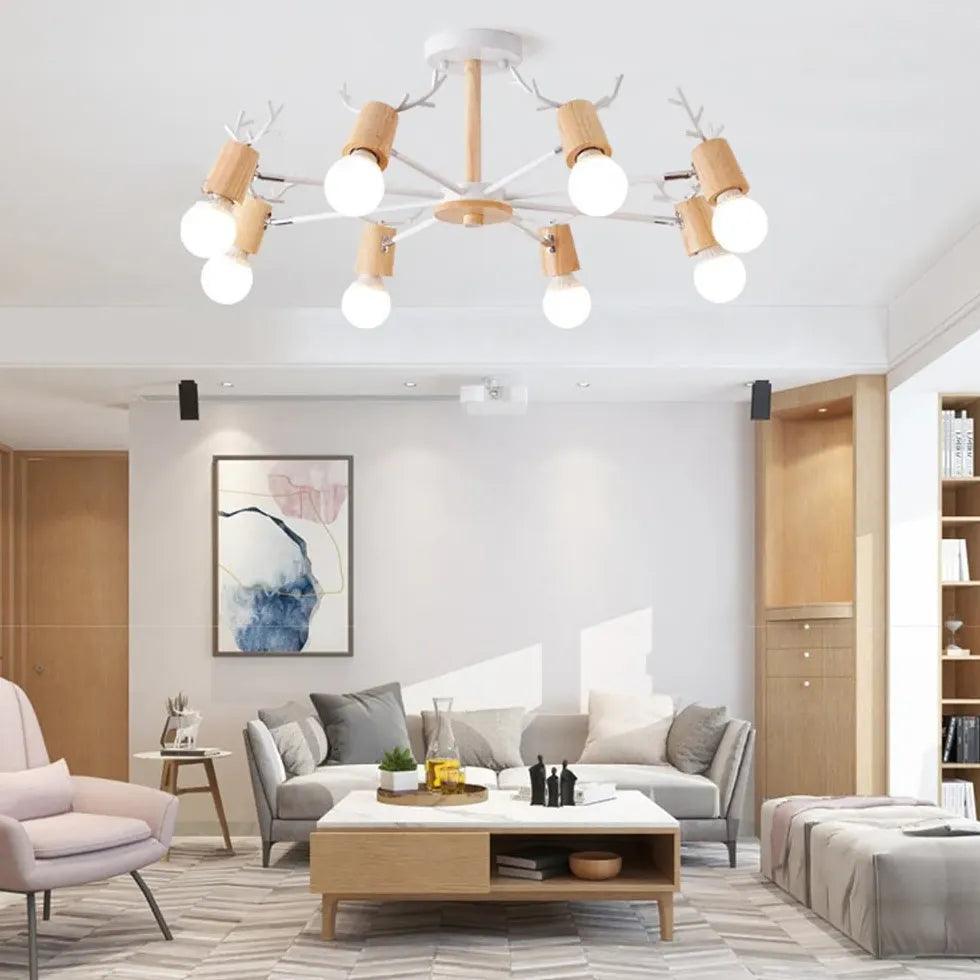 Multi-Armed Deer Head Wooden Chandelier - Clowas