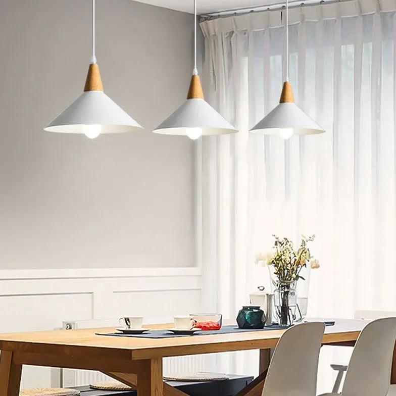 Wooden Handle Modern White Pendant Light - Clowas