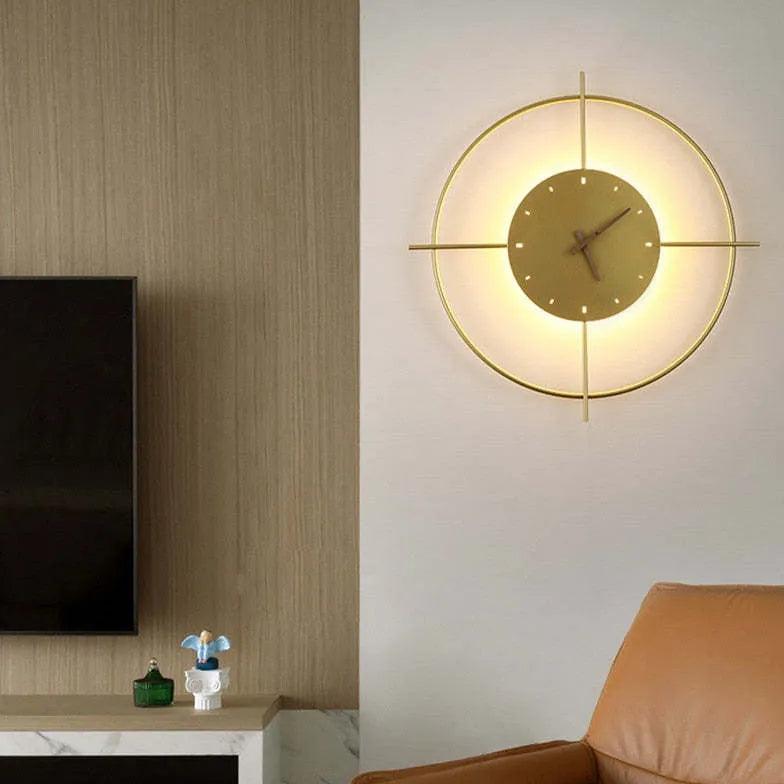 Golden Wall Clock Warm White Wall Lamp - Clowas