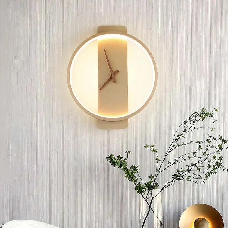 Round Modern Clock Gold Flush Wall Lamp - Clowas