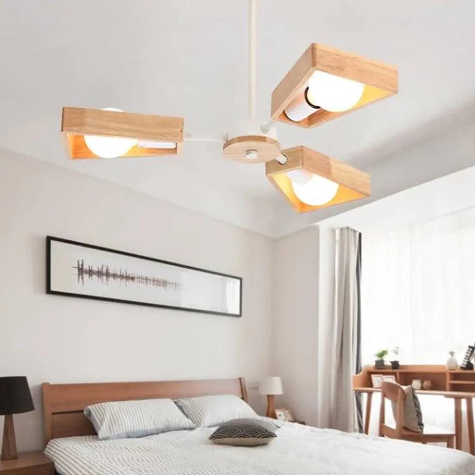Multi-Arm Trapezoid Bedroom Wooden Pendant Light - Clowas