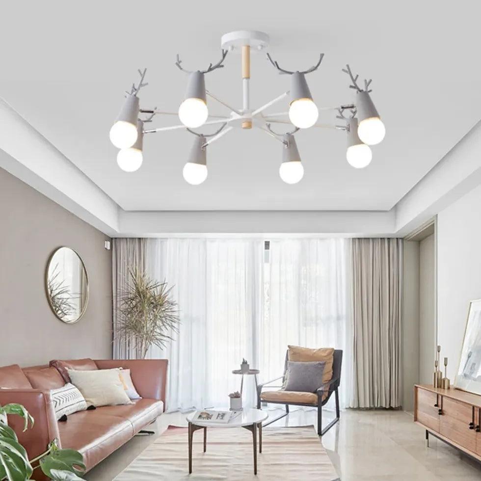 Multi-Armed Deer Head Wooden Chandelier - Clowas
