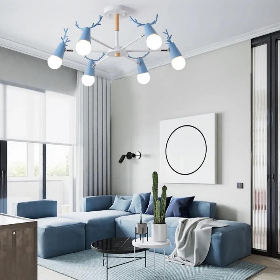 Multi-Armed Deer Head Wooden Chandelier - Clowas