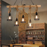 Industrial Multi Pendant Lighting with Wooden Accents