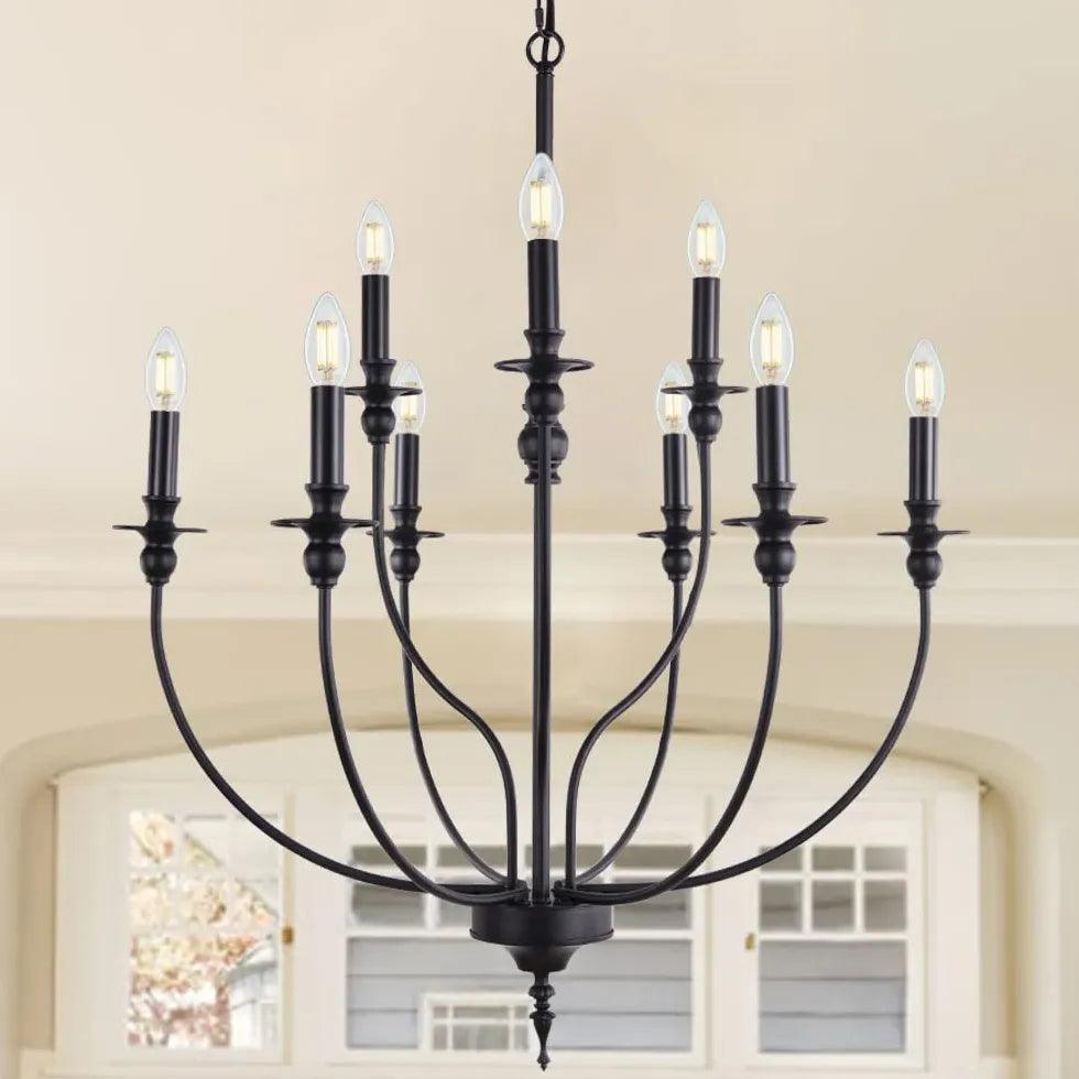 Multi-Head Candle Design Black Chandelier - Clowas