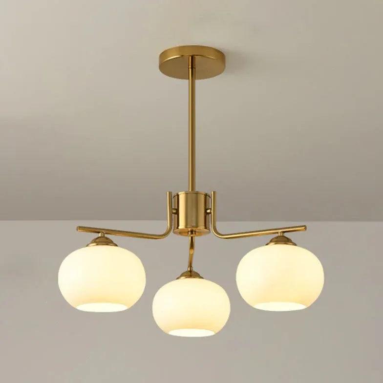 Cream Style Persimmon Glass Brass and Glass Chandelier