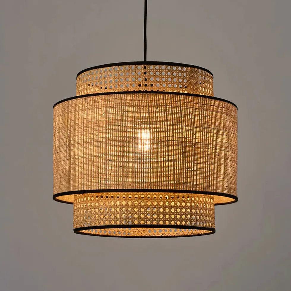 Multi Level Cylinder Rattan Vintage Pendant Light - Clowas