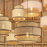 Multi Level Cylinder Rattan Vintage Pendant Light - Clowas