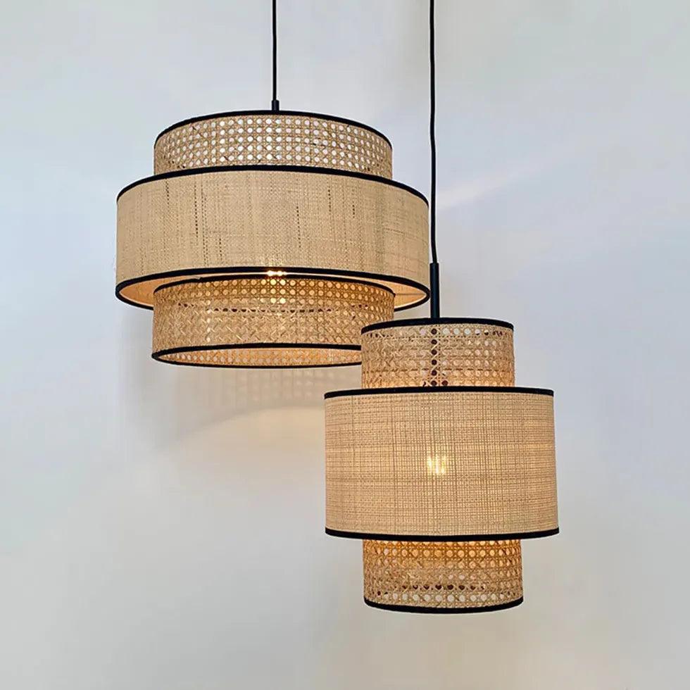 Multi Level Cylinder Rattan Vintage Pendant Light - Clowas
