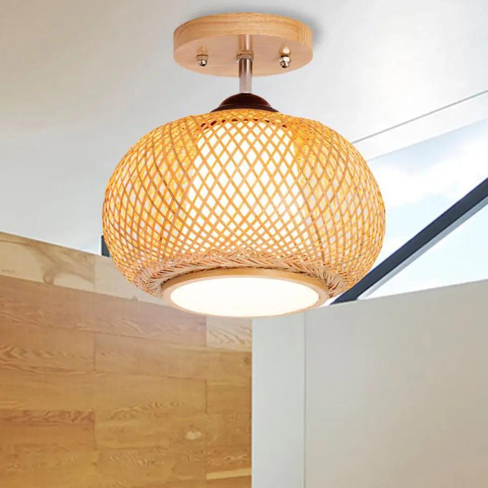 Trapezoid Lantern Rattan Flush Ceiling Lights - Clowas