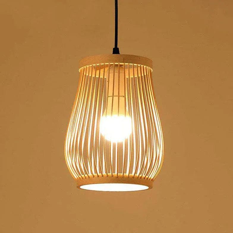 Oval Weaving Dining Room Wooden Pendant Light - Clowas