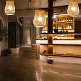 Oval Weaving Dining Room Wooden Pendant Light - Clowas