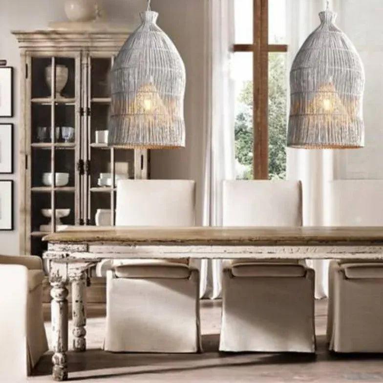 Black Bell Living Room Rattan Pendant Light - Clowas