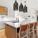 Black Bell Living Room Rattan Pendant Light - Clowas