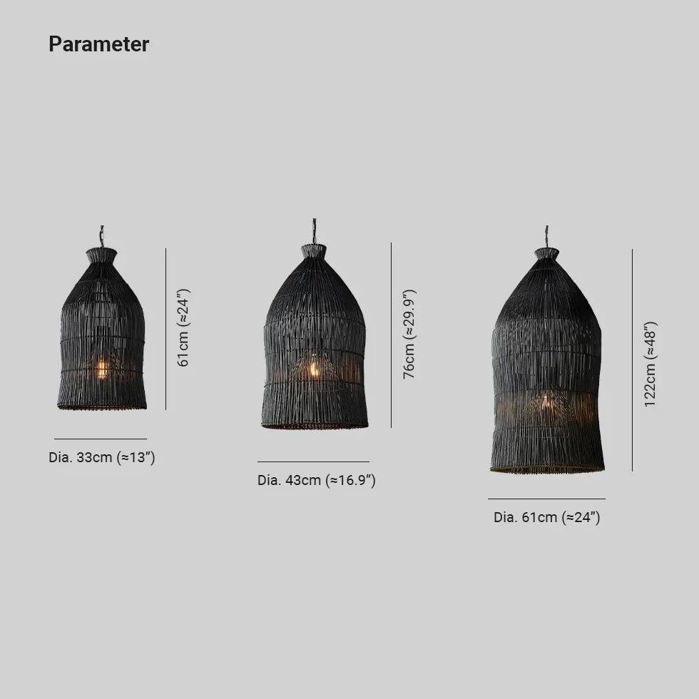 Black Bell Living Room Rattan Pendant Light - Clowas
