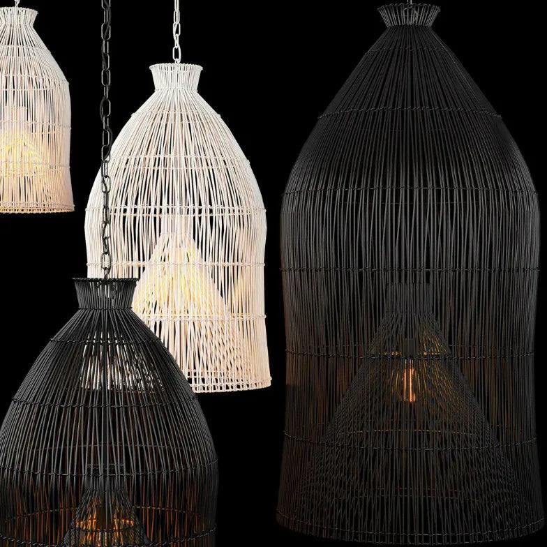 Black Bell Living Room Rattan Pendant Light - Clowas