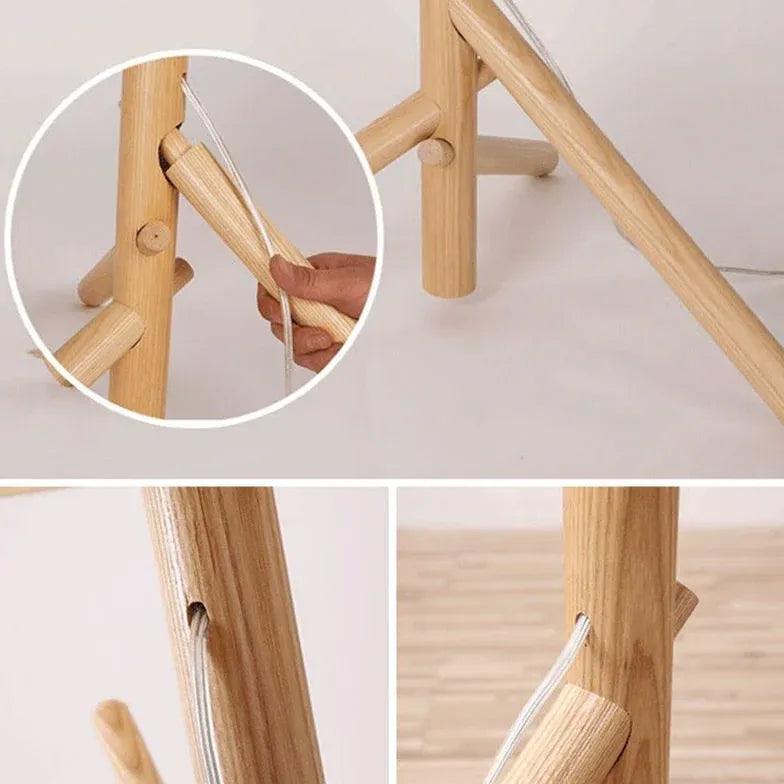 Wooden Hat Rack Tripod Floor Lamp - Clowas