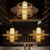 Contemporary Chinese Bamboo Woven Light Pendant for Living Room