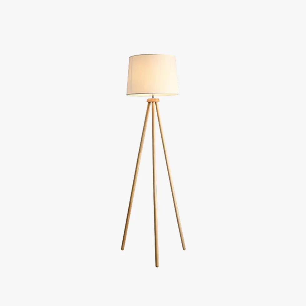 White Cylindrical Wooden Tripod Floor Lamp - Clowas