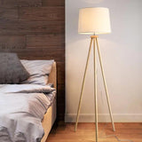 White Cylindrical Wooden Tripod Floor Lamp - Clowas