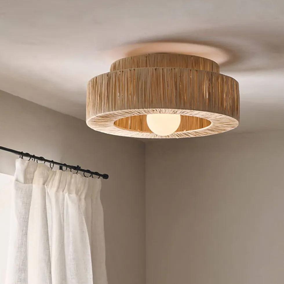 Double Layer Slim Bedroom Rattan Pendant Light - Clowas