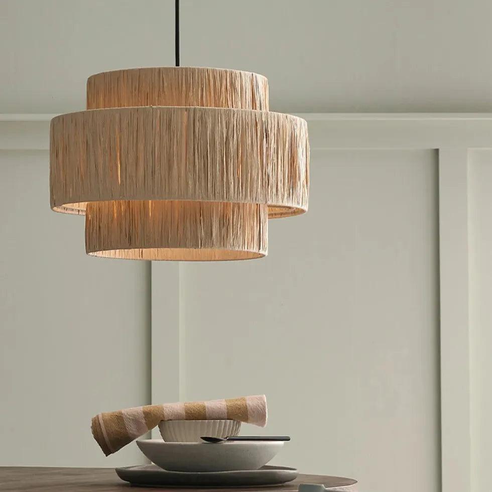 Double Layer Slim Bedroom Rattan Pendant Light - Clowas