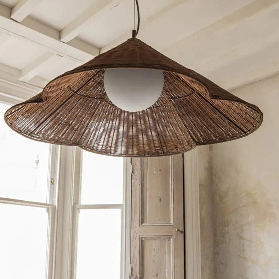 Woven Rattan Cone Shade Vintage Pendant Light - Clowas