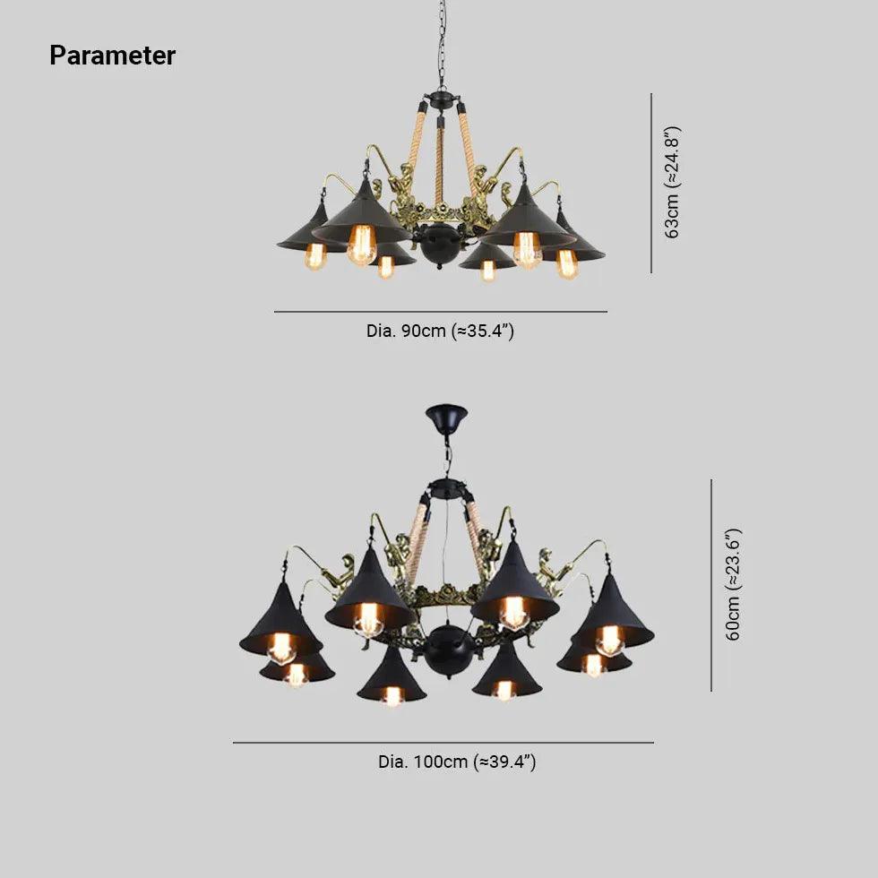 Natural Funnel Black Vintage Chandelier - Clowas