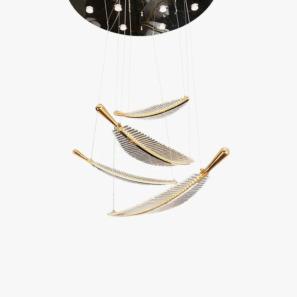 Feather Shaped Glass Gold LED Pendant Light - Clowas