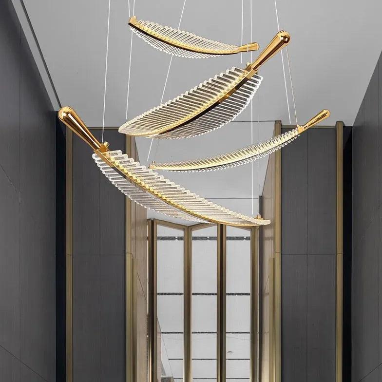 Feather Shaped Glass Gold LED Pendant Light - Clowas