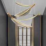 Feather Shaped Glass Gold LED Pendant Light - Clowas