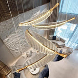 Feather Shaped Glass Gold LED Pendant Light - Clowas