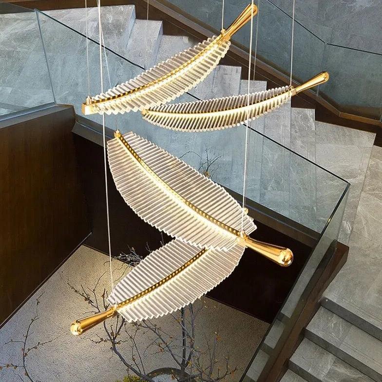 Feather Shaped Glass Gold LED Pendant Light - Clowas