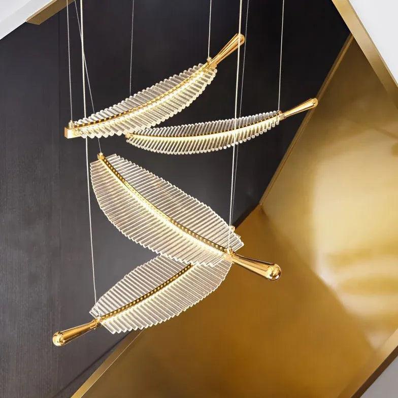 Feather Shaped Glass Gold LED Pendant Light - Clowas