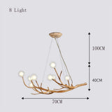 Rustic Branch Chandelier Glass Metal Living Room, Anti-Glare