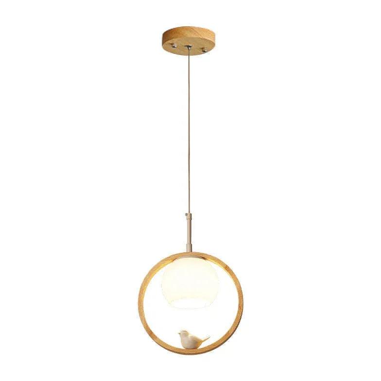 Round Bird Dining Room Wooden Pendant Light - Clowas