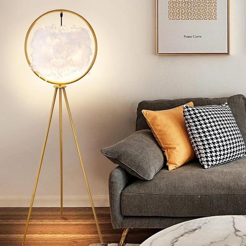 Black Circular Feather Tripod Floor Lamp - Clowas