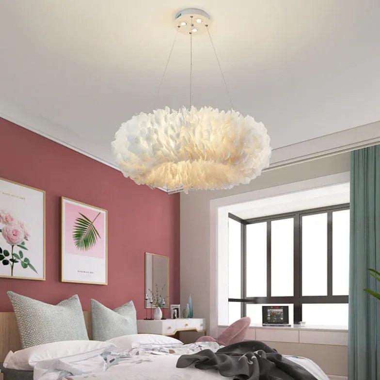 Plush Feathers Bedroom White Pendant Light - Clowas