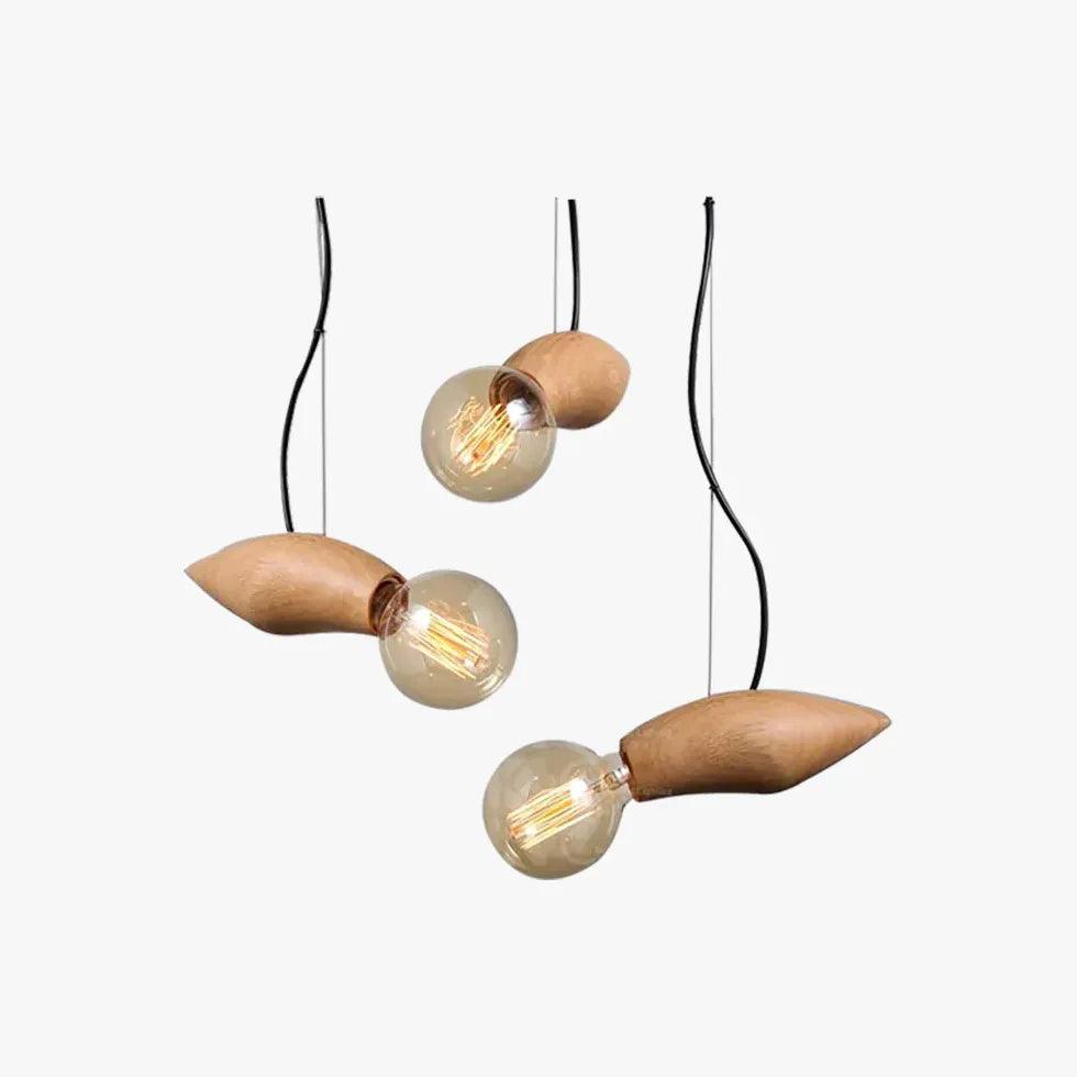 Exposed Light Bulb Industrial Wooden Pendant Light - Clowas