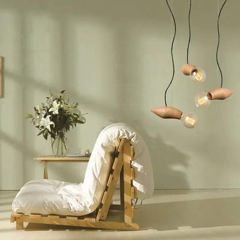 Exposed Light Bulb Industrial Wooden Pendant Light - Clowas