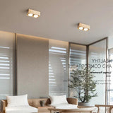 Square Double Lights Wooden Flush Ceiling Lights - Clowas