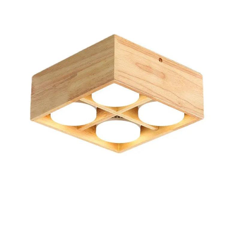 Square Double Lights Wooden Flush Ceiling Lights - Clowas