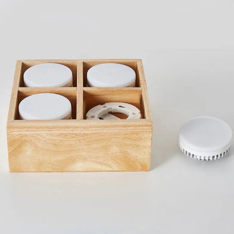 Square Double Lights Wooden Flush Ceiling Lights - Clowas